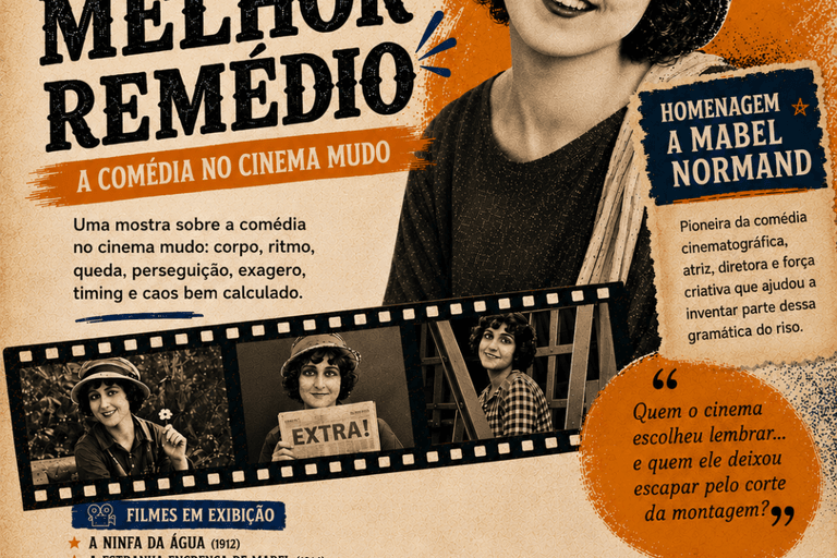 Cartaz da Mostra Audiovisual Rir era o Melhor Remédio no Ifes Guarapari — comédia no cinema mudo com homenagem a Mabel Normand